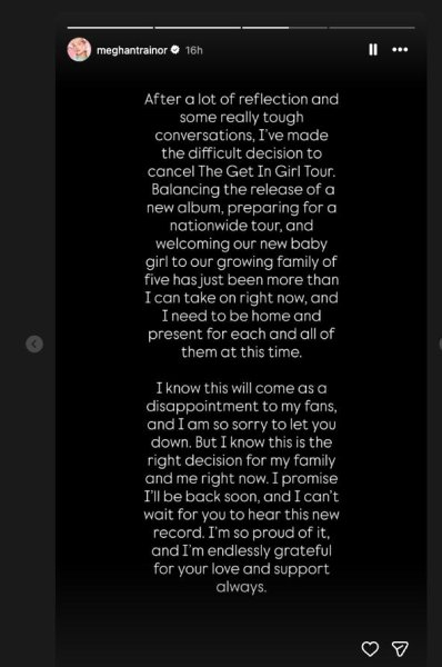 Meghan Trainor cancels 'Get In Girl' tour to focus on family